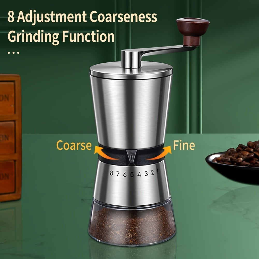 Stainless Steel Manual Coffee Grinder With 8 Adjustable Settings, Large Capacity Conical Burr Coffee Grinder, Portable Hand Coffee Bean Mill With Hand Crank For Kitchen, Home, Travel, Camping, Office, Espresso, Pour Over