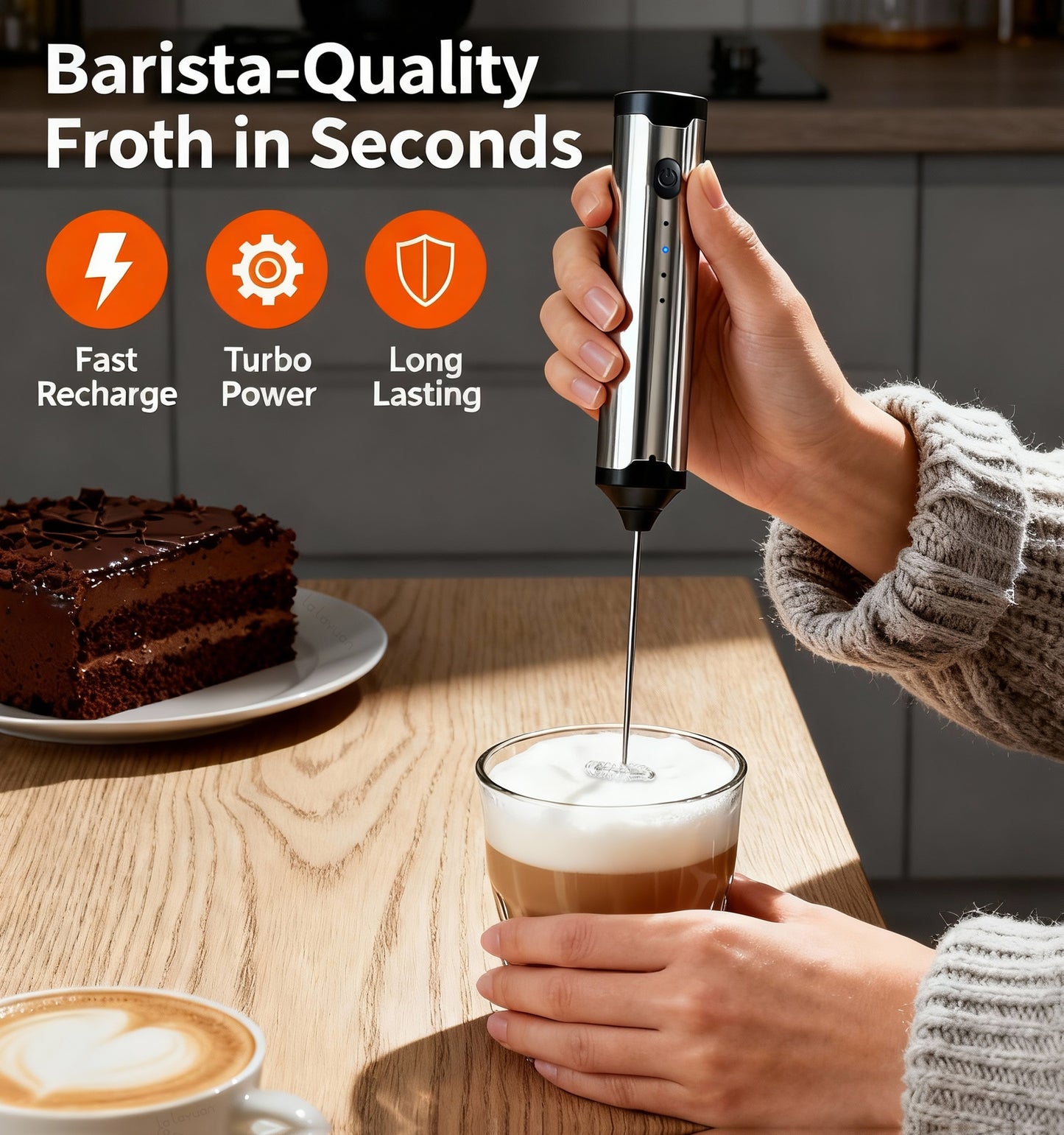 3-Speed Adjustable Rechargeable Milk Frother - 304 Stainless Steel Handheld Electric Foam Maker, Large Battery USB Charging Drink Mixer, Multi-Use Milk & Egg Beater for Coffee, Latte, Matcha, Portable Whisk for Daily & Travel