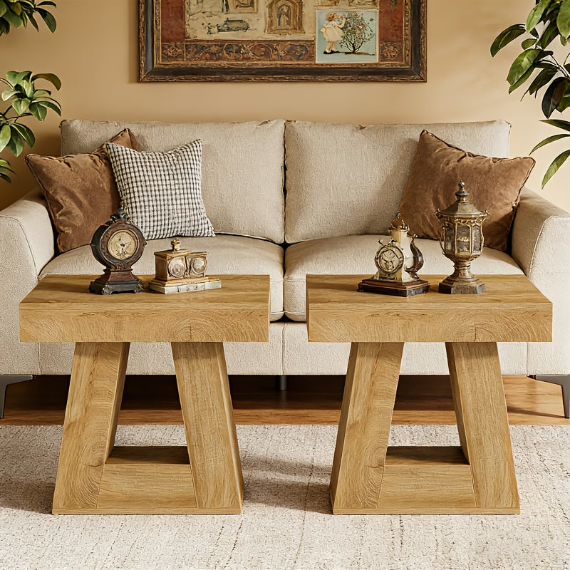 24” Wooden Side Table – Double-Layer Narrow Farmhouse Accent Table