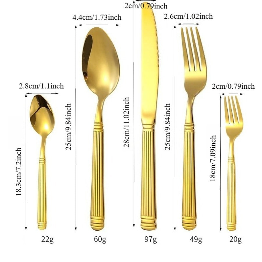 60/40/20pcs, Luxurious Striped Roman Column Stainless Steel Knife, Fork and Spoon Set, Kitchen Stainless Steel Tableware Set, Mirror-polished Finish, Suitable for Use in Households, Restaurants, Hotels and Parties, Can Be Was