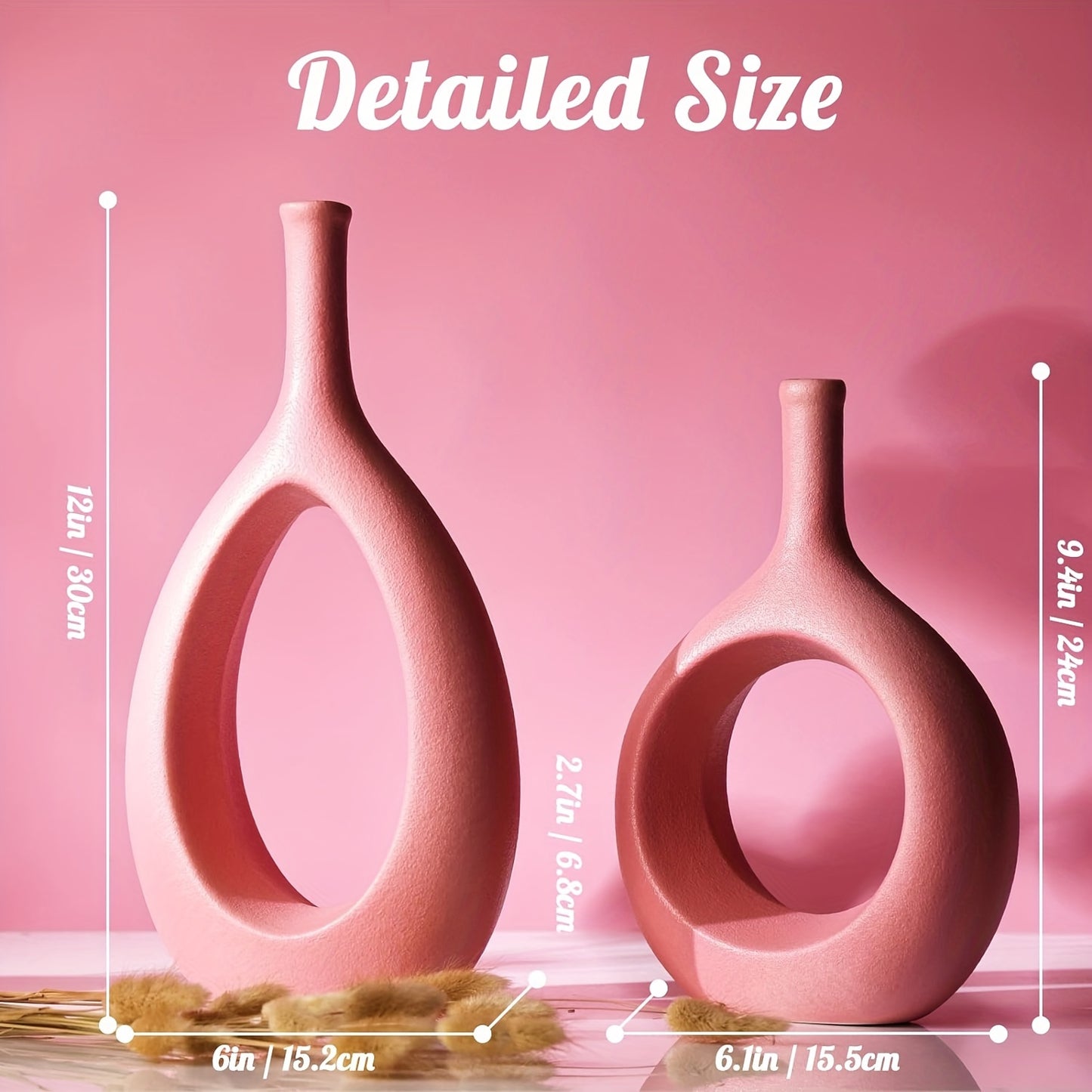 Set of 2 Ceramic Vases for Home Decor, Perfect for Flowers, Weddings, and Centerpieces - Ideal for Living Room, Kitchen, Bathroom, and Office Tables