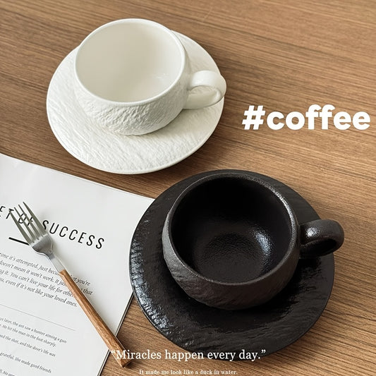 Single Set Vintage Matte Stone-Patterned Ceramic Coffee Cup & Saucer | Exquisite Latte Art Cup for Home & Café, Elegant Afternoon Tea Gift, Non-Slip, Hand Wash Only