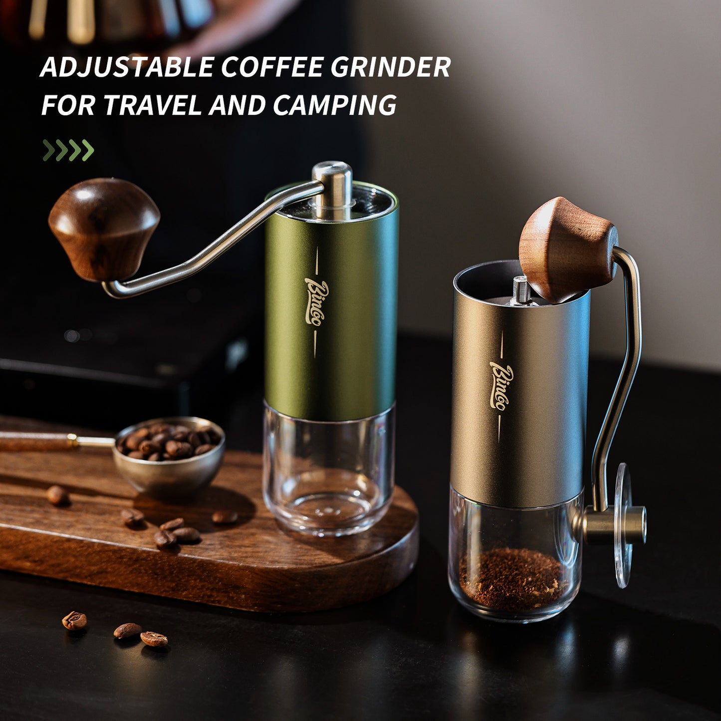 Bincoo Phantom Series Manual Coffee Grinder Featuring 6 Star Steel Burrs, a Portable Hand Crank Mill with Adjustable Grind Settings Suitable for Espresso, Pour Over, French Press, And Drip Coffee, Ideal for Home, Travel, Camp