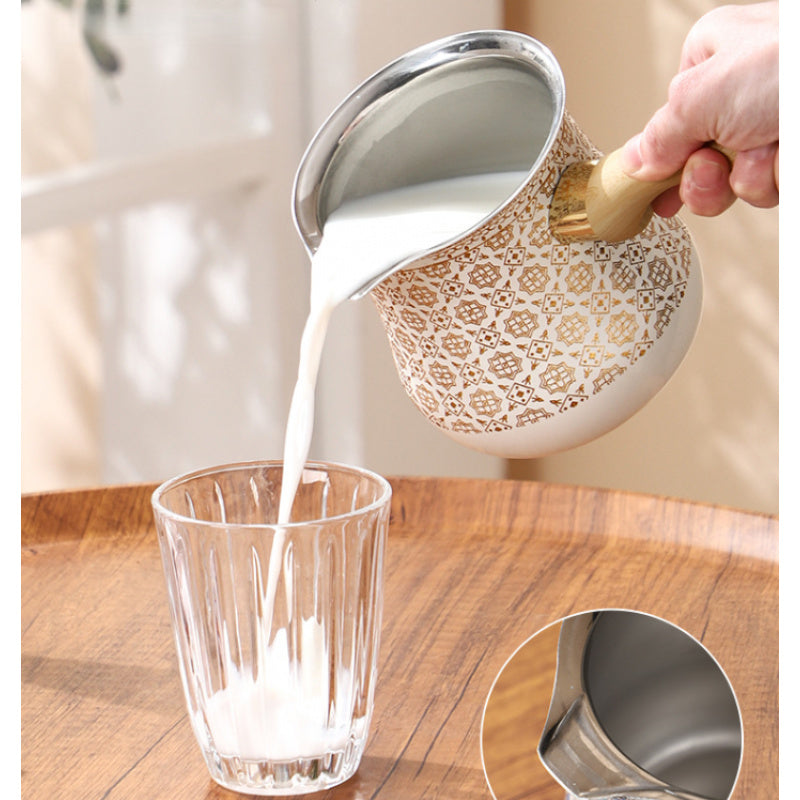 [Stainless Steel | Turkish] Stainless Steel Turkish Coffee Pot | 720ml, Long Handle, Portable Butter Warmer & Chocolate Melter, Heavy-Duty 201 Steel, Traditional, for Camping, Picnics