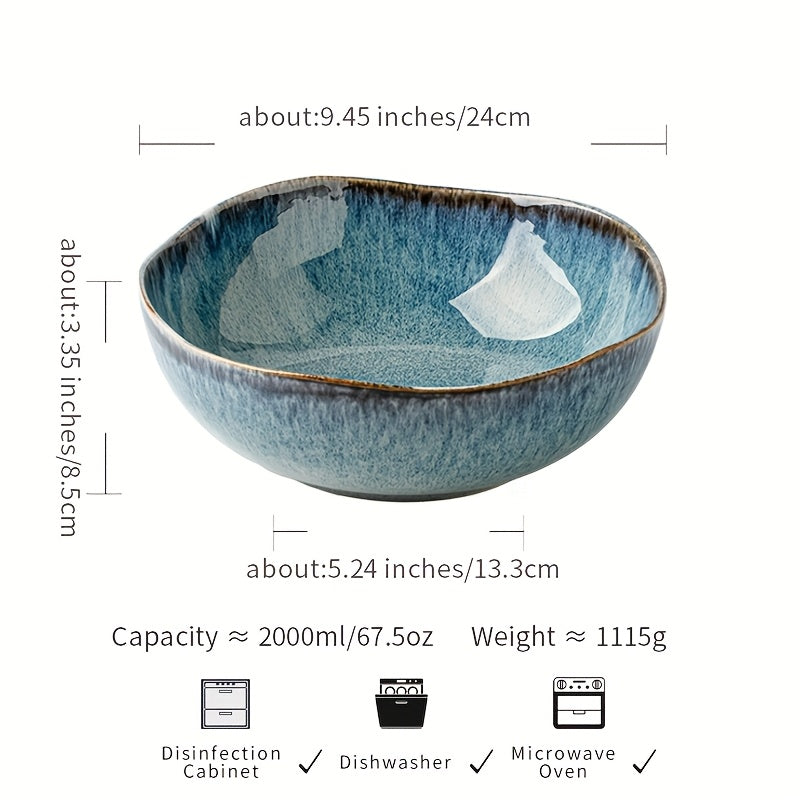 Azure Flame Asymmetrical Ramen Bowl (1 Piece) – Extra-Thick Restaurant-Grade Ceramic