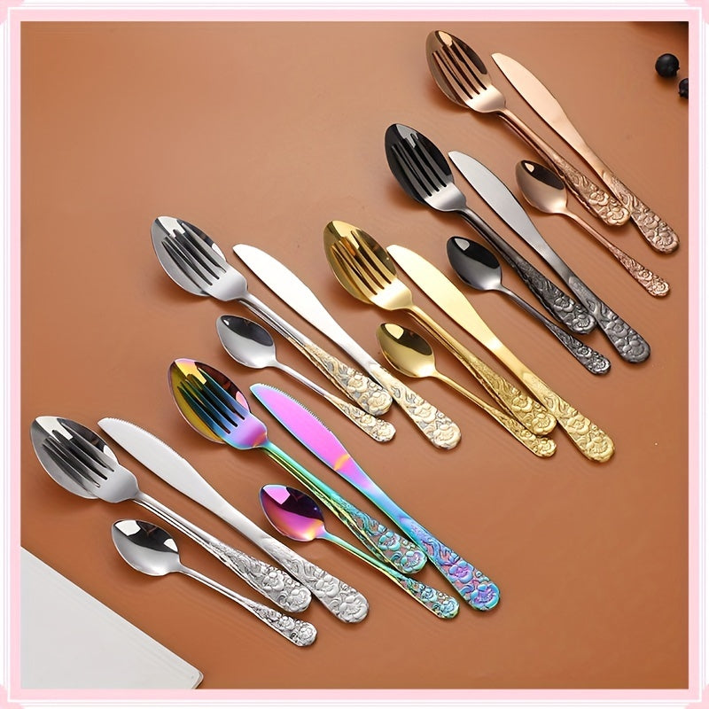 24pcs Stainless Steel Cutlery Set with Patterned Handles in a Gift Box