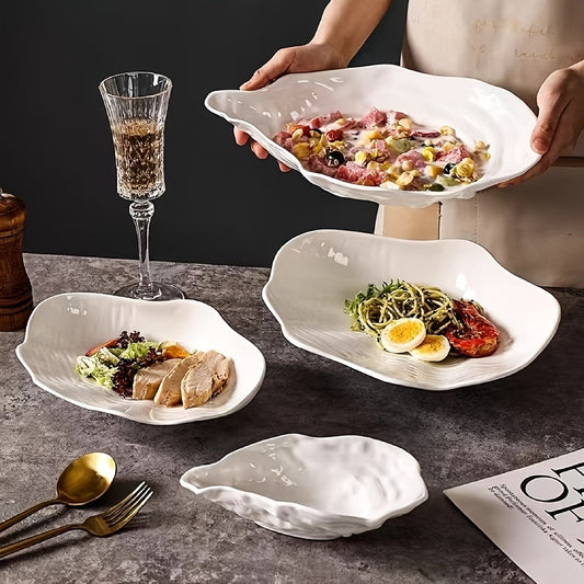 Oyster-Shaped Ceramic Serving Plate (White) – Available in 3 Sizes