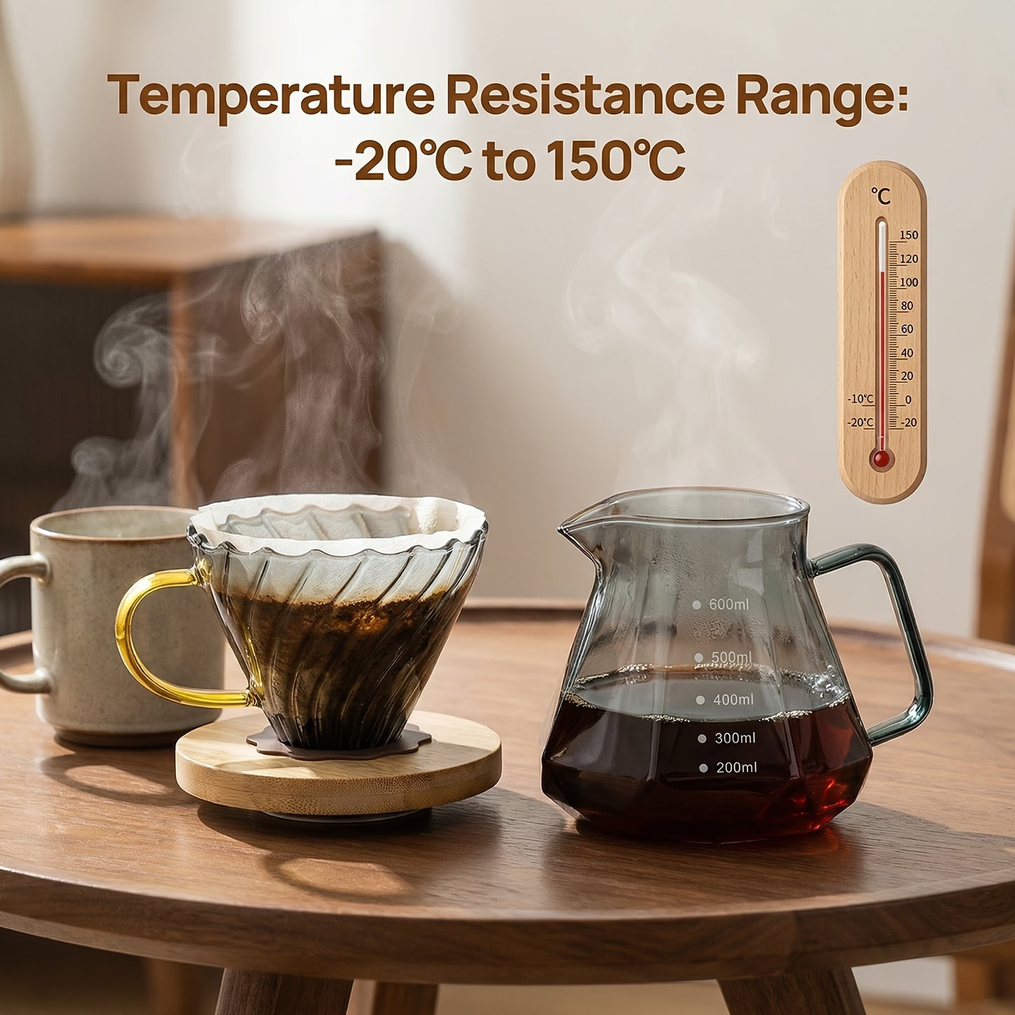 Ninonly Pour Over Coffee Maker, 3-In-1 Coffee Dripper Set with 20fl.oz/600ml Carafe, Filters & 100pcs Filter Paper, Portable Coffee Maker for Home, Camping, Office & Gifts