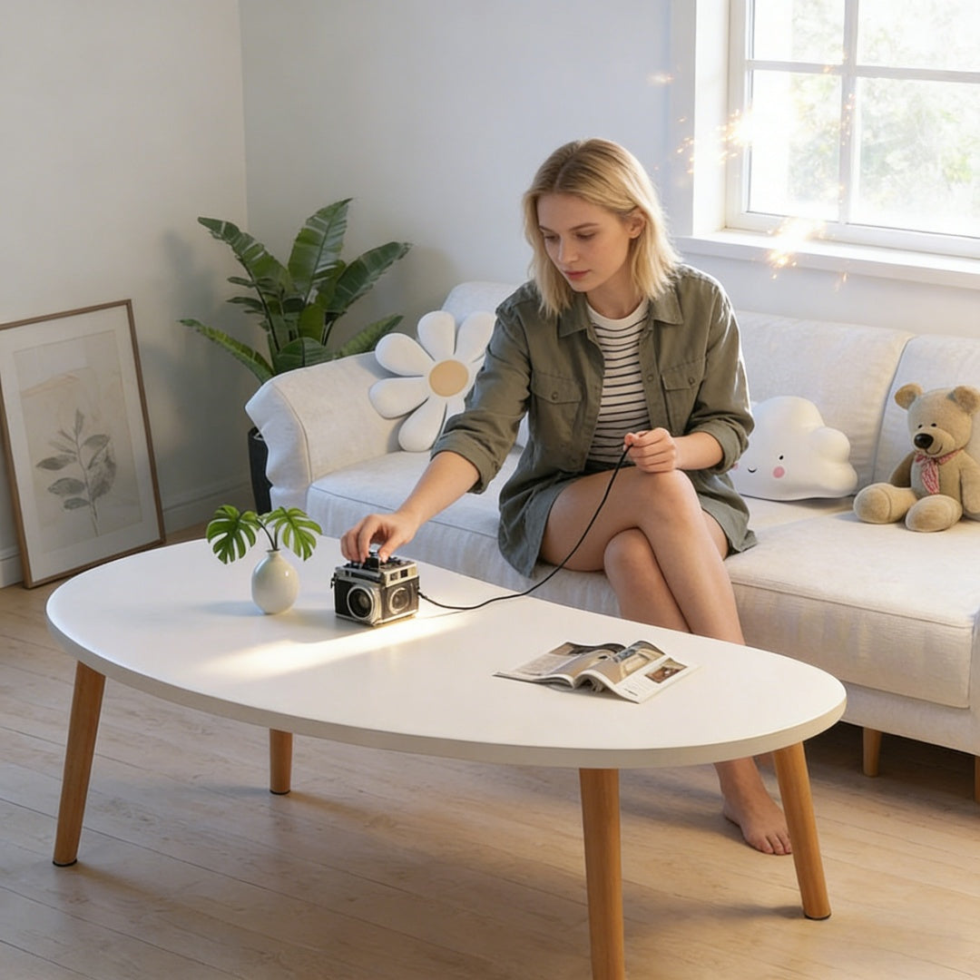 Minimalist Solid Wood Coffee Table – Natural Wood Grain Center Table