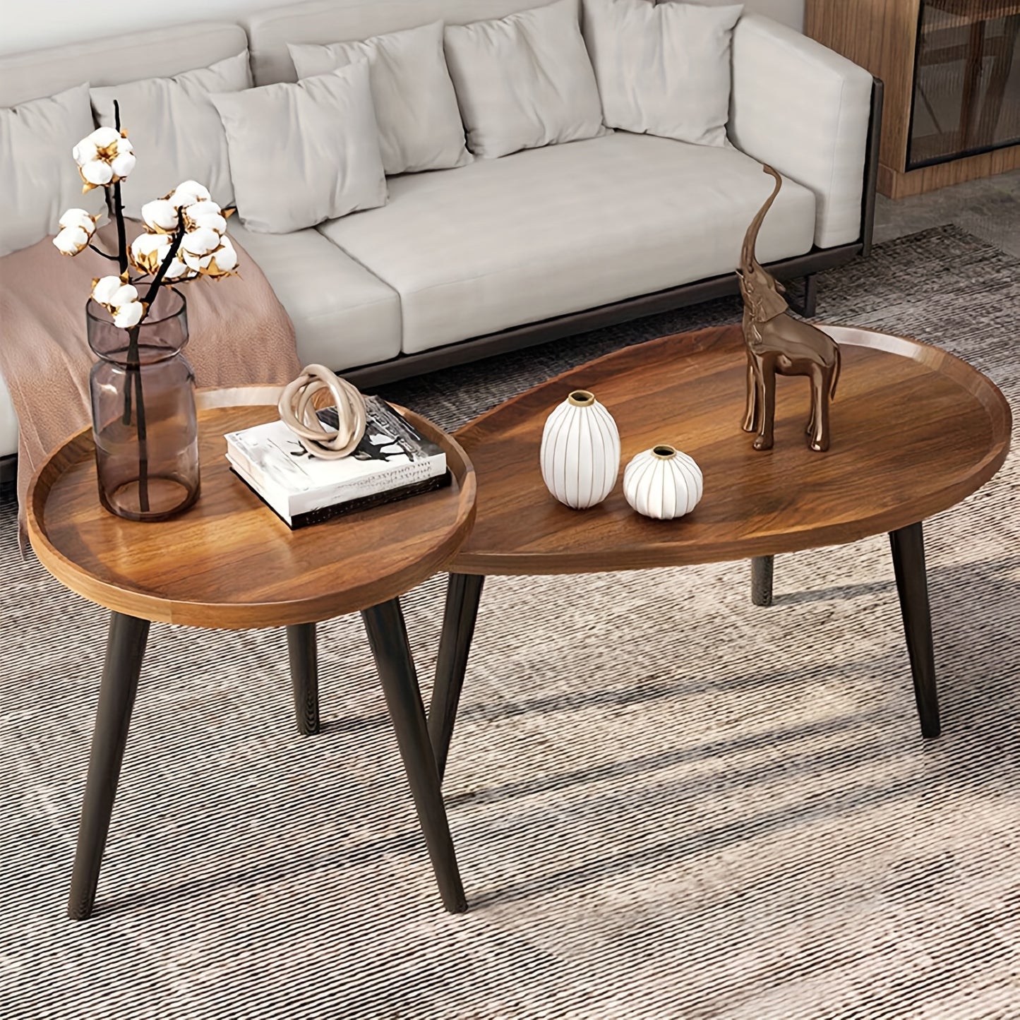 Nesting Coffee Table Set (2-Piece) – Round & Oval Side Tables