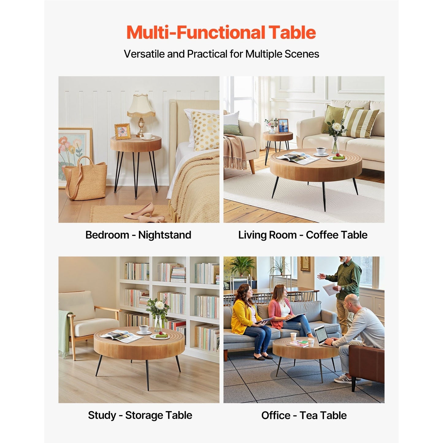 Round Coffee Table Set of 2 – 31.3” Center Table + Matching End Table