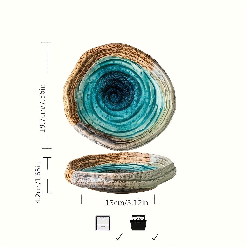 Handmade Irregular Ceramic Plate Set (2-Piece, 7") – Spiral Texture Serving Plates