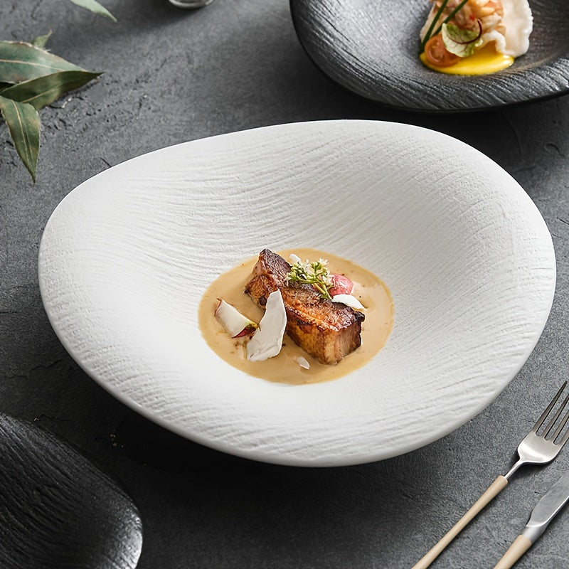 Modern Irregular Oval Plate (1 Piece) – Textured Ceramic Serving Plate