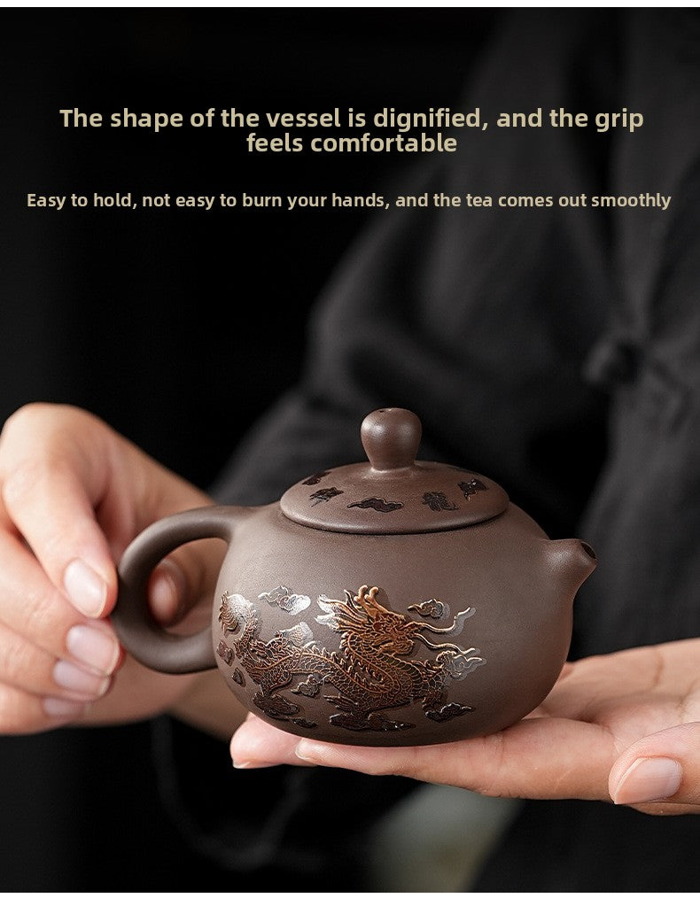 Portable Chinese Ceramic Purple Clay Tea & Coffee Set - One Pot & 4 Cups Travel Tea Suitable for, Camping, Office, Gift for, - Ceramic Tea Set with Storage Bag, Coffee/ Tea Cups