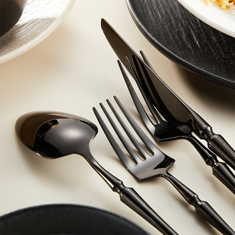 20pcs Silverware Set, Stainless Steel Flatware Utensils Cutlery Set Including Steak Knife Fork And Spoon, Dishwasher Safe (black)