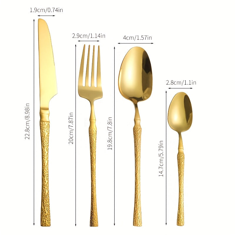 4/16/24pcs Set - Essential silvery Stainless Steel Cutlery Set with Tree-Patterned Handles, High-Quality Knives, Forks, And Spoons, Suitable for Weddings, Hotels, Restaurants, And Festive Occasions