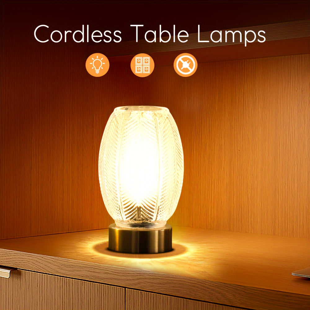 Battery Operated Lamp with Timer, Cordless Table Lamps for Room Decor, Small Table Lamp with LED Bulb, Glass Lamps Beside Table Light for Living Room, Bedroom