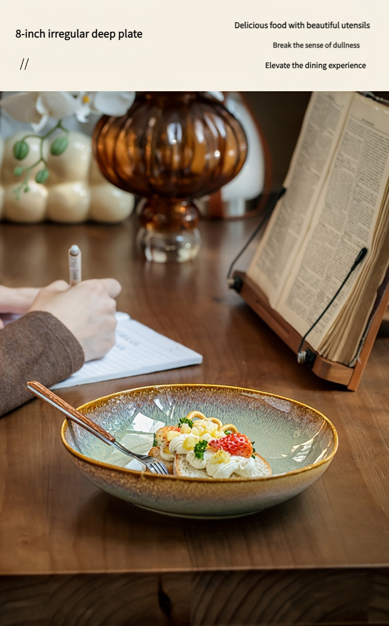 Flaming Color Asymmetrical Ceramic Plate (8") – Artistic Salad & Entrée Plate