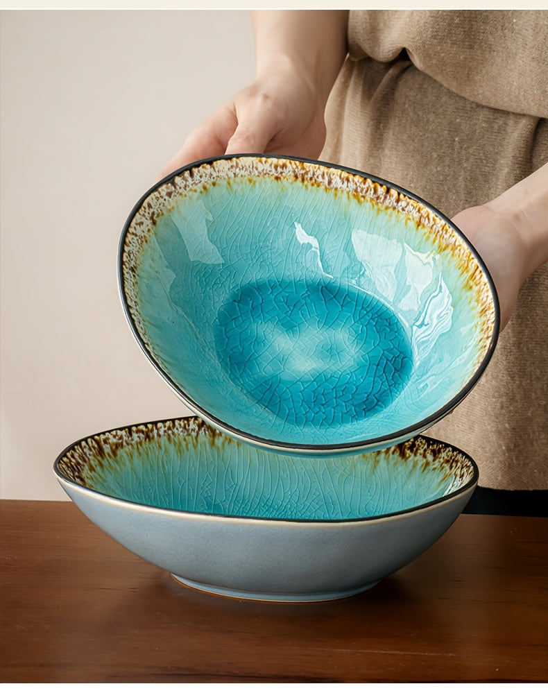 Ice Crack Glaze Ceramic Bowl (8") – Scratch-Resistant Ramen & Pasta Bowl