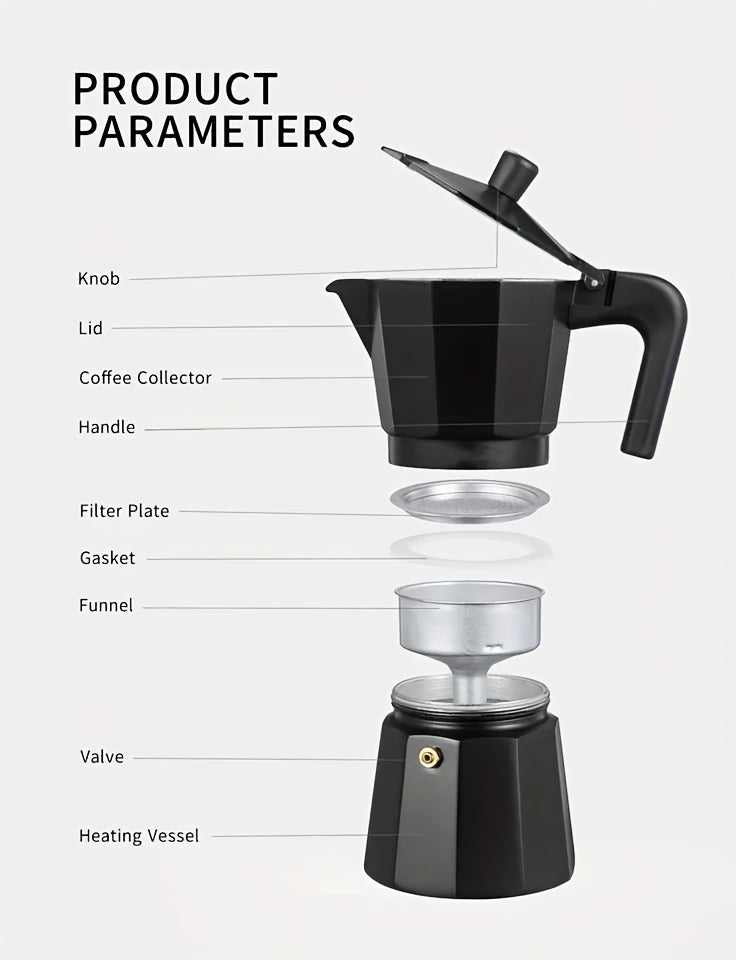 6-Cup Moka Pot Stovetop Espresso Maker with Cleaning Brush - Italian Coffee Maker for Gas/Electric/Ceramic Cooktops, Durable Cast Aluminum, Perfect for Latte, Cappuccino & Home/Camping Use