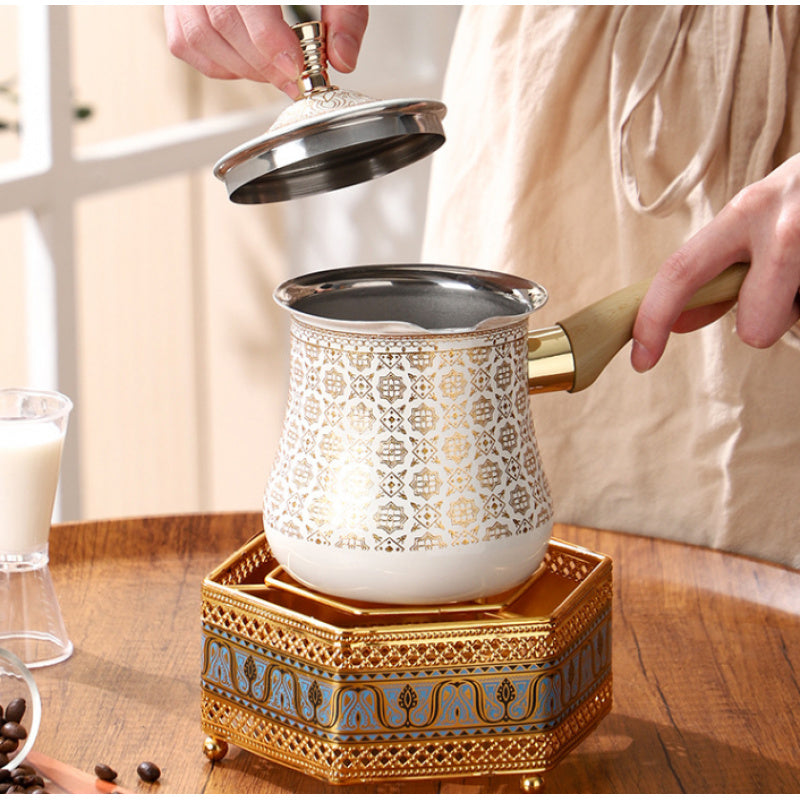 [Stainless Steel | Turkish] Stainless Steel Turkish Coffee Pot | 720ml, Long Handle, Portable Butter Warmer & Chocolate Melter, Heavy-Duty 201 Steel, Traditional, for Camping, Picnics