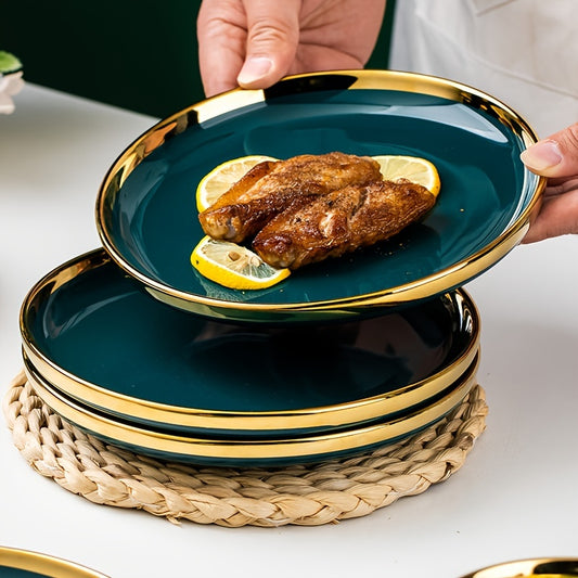 Luxury Ceramic Plate Set (3-Piece) – Pasta, Snack & Steak Serving Plates