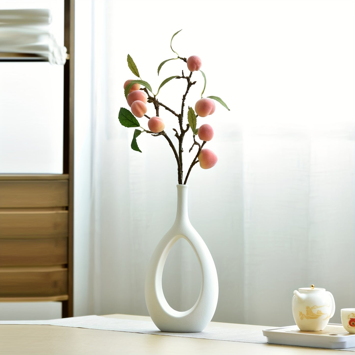 2pcs Ceramic Flower Vase, Hollow Oval Vase For Home Décor Office Decoration, Modern Geometric Vases Figurines Ornament For Living Room Bedroom Dining Table