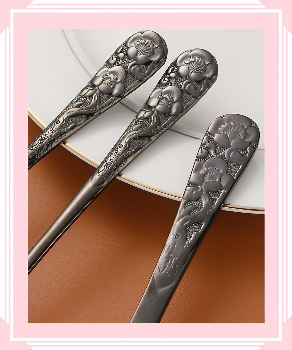 24pcs Stainless Steel Cutlery Set with Patterned Handles in a Gift Box