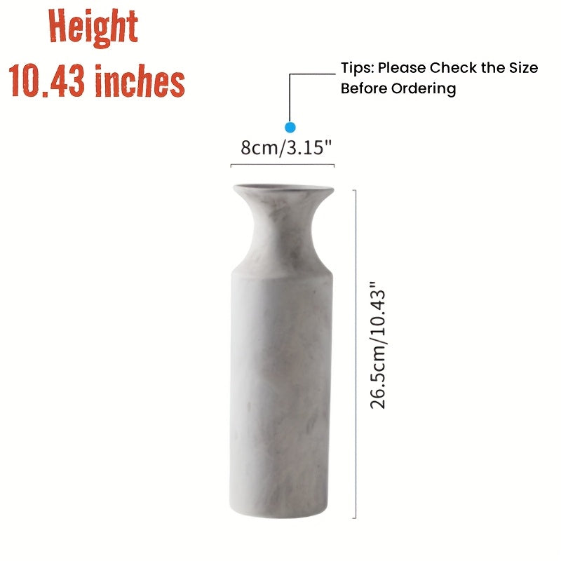 1pc Ceramic Rustic Farmhouse Vase | Decorative Cylinder Flower Vase, Height 26.5CM, Solid Geometric Pattern, Suitable for Home Decoration, Table Settings, Living Room Decor, Shelf Embellishments