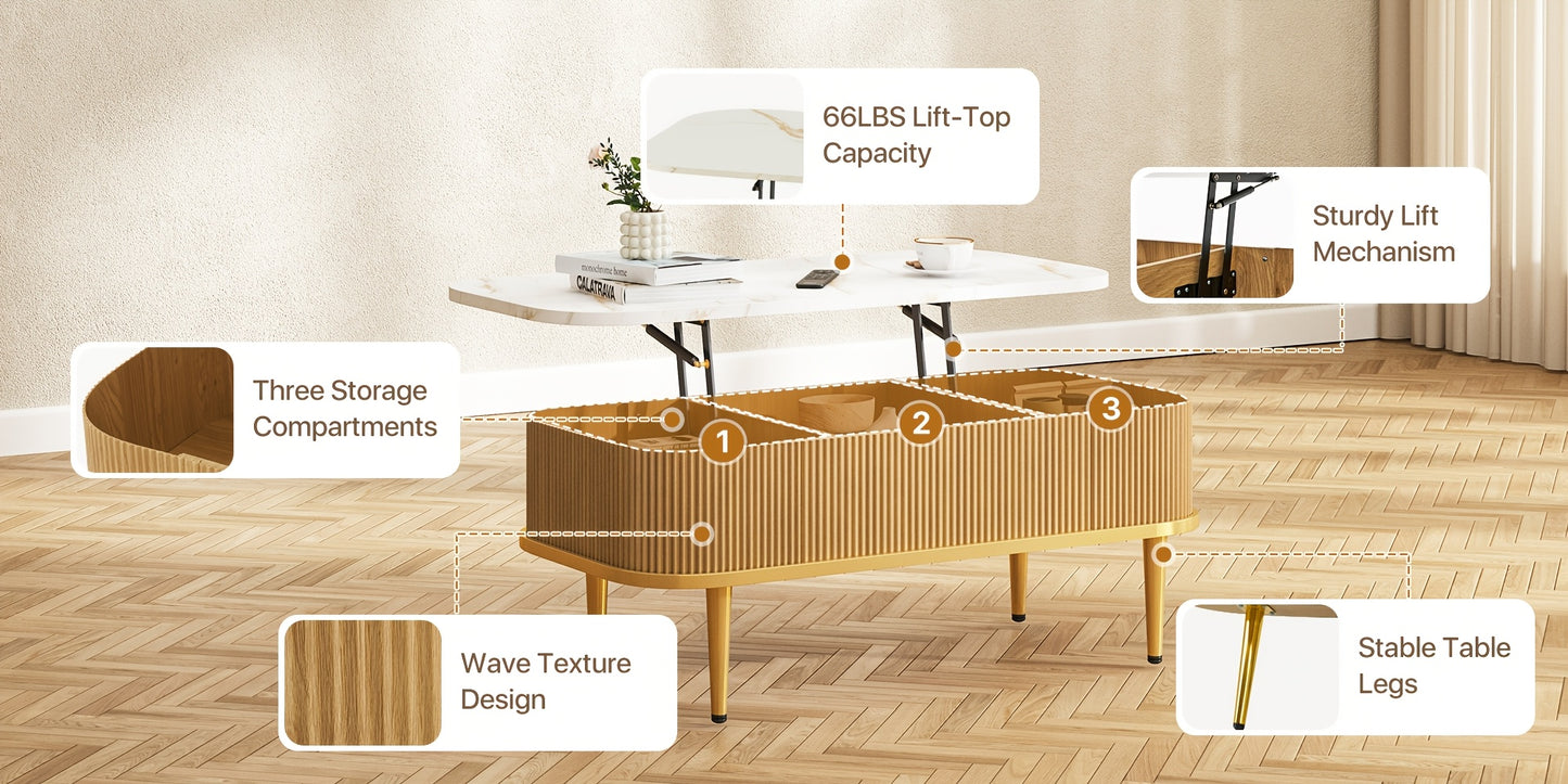 Lift-Top Coffee Table – Modern Oval Center Table with Storage (Walnut & Black)