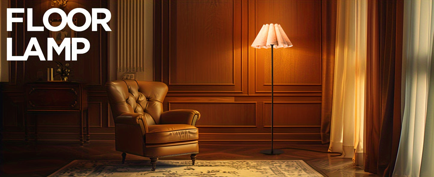 KUNJOULAM Modern Floor Lamp, Black Pole Floor Lamps, Simple Design Tall Lamp With Beige Lampshade, Standing Lamp For Living Room, Bedroom, Office, Home (Without Bulb)