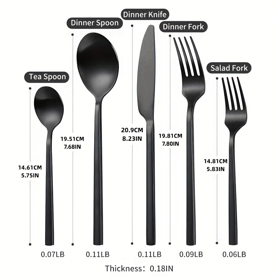 40pcs Luxury Black Matte Stainless Steel Cutlery Set, Knife Fork Spoon Western Flatware Set, Dishwasher Safe, Perfect for Home, Restaurant, Hotel, Parties & Weddings, Serves 6 People
