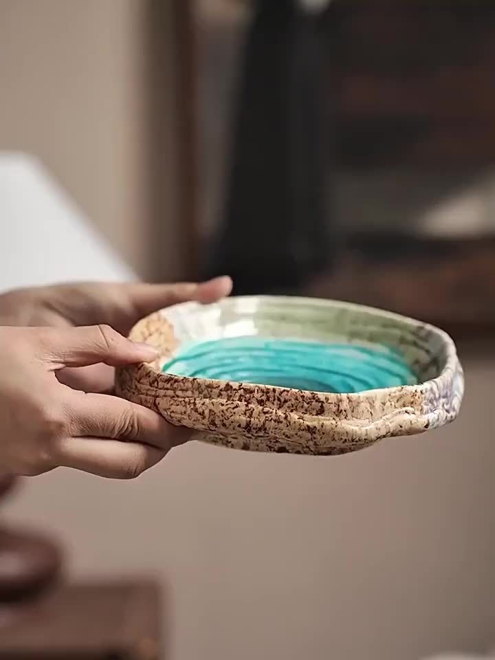 Handmade Irregular Ceramic Plate Set (2-Piece, 7") – Spiral Texture Serving Plates