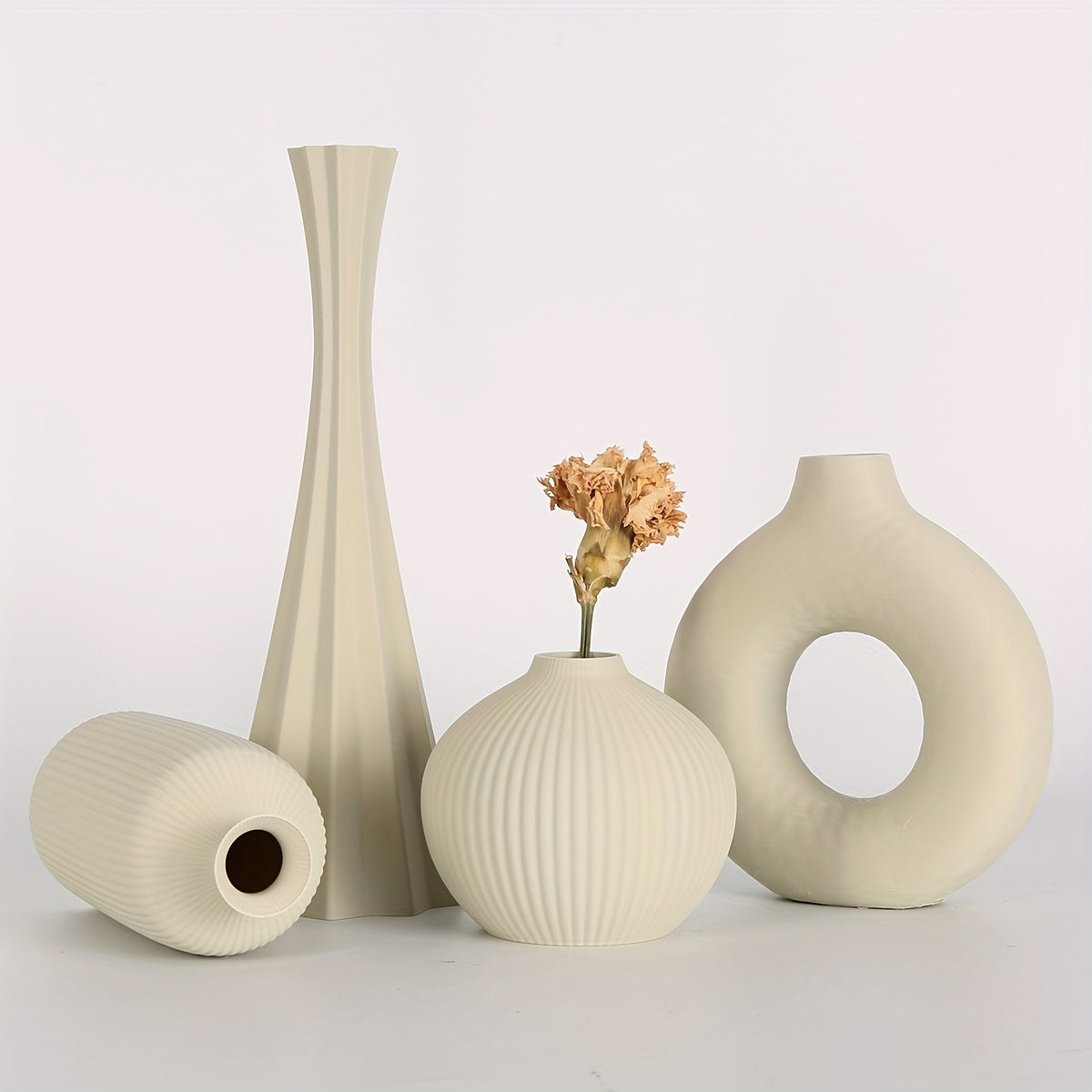 [Bohemian Vase] 4pcs Bohemian Style Vase Set | Round Plastic Vase for Dry Flower Bouquets, Home and Office Desktop Decoration, Holiday Gifts