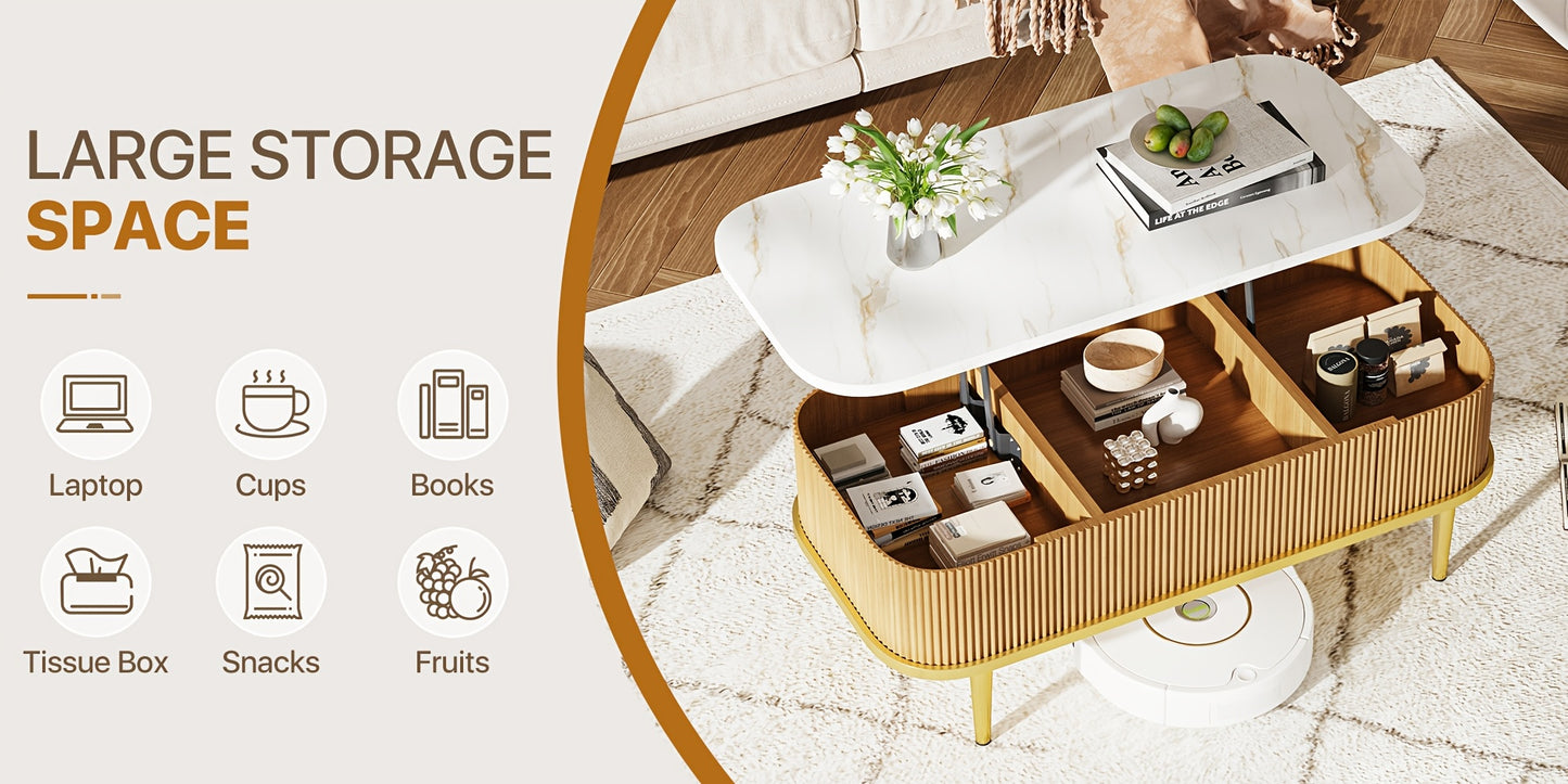 Lift-Top Coffee Table – Modern Oval Center Table with Storage (Walnut & Black)