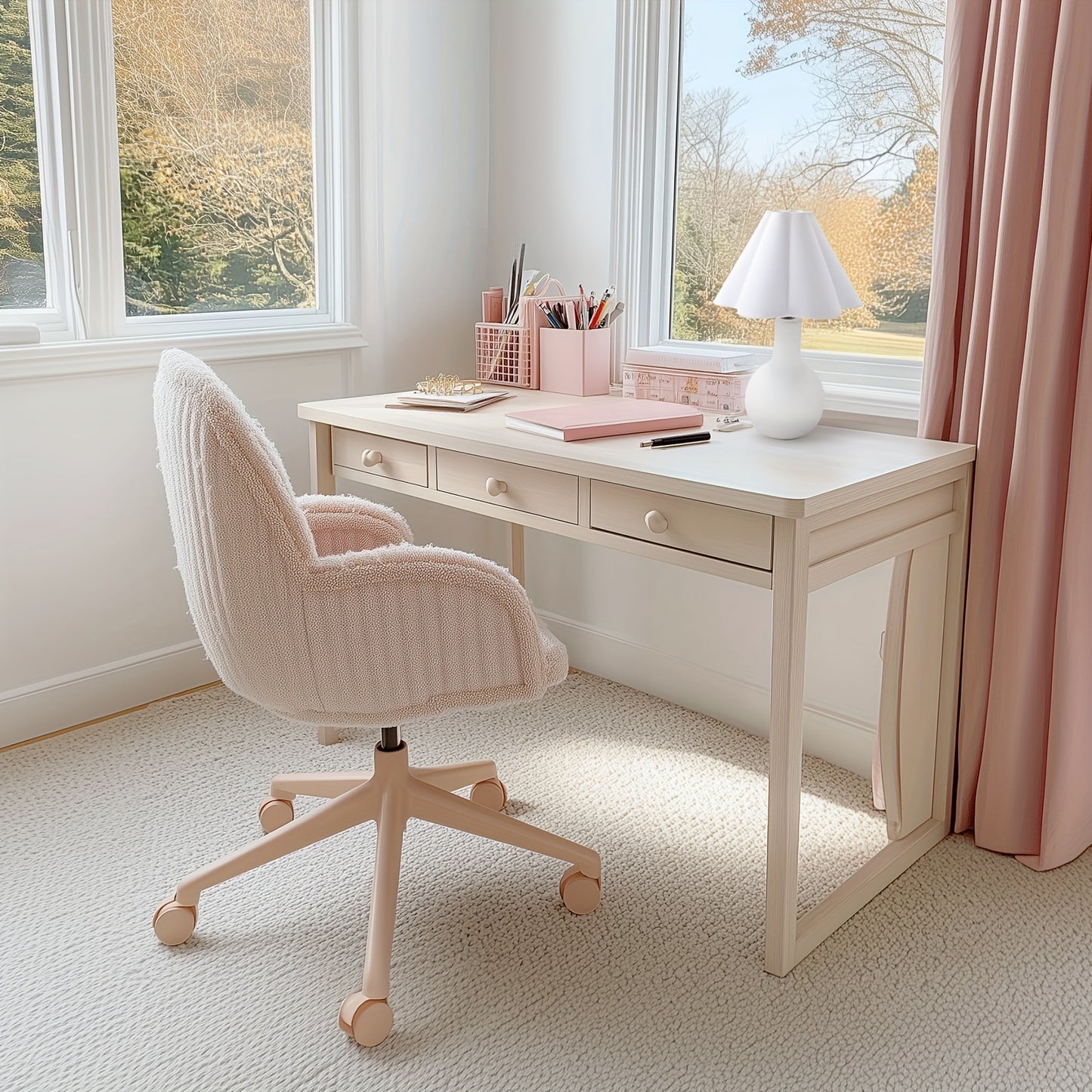 16" Minimalist Ceramic Small Table Lamp, Playful White Wavy Linen Shade, E12 Socket, Handcrafted Accent Lamps for Living Room End Tables, Girl Bedroom Bedside, Dining Room, Kitchen (Bulb Not Included)