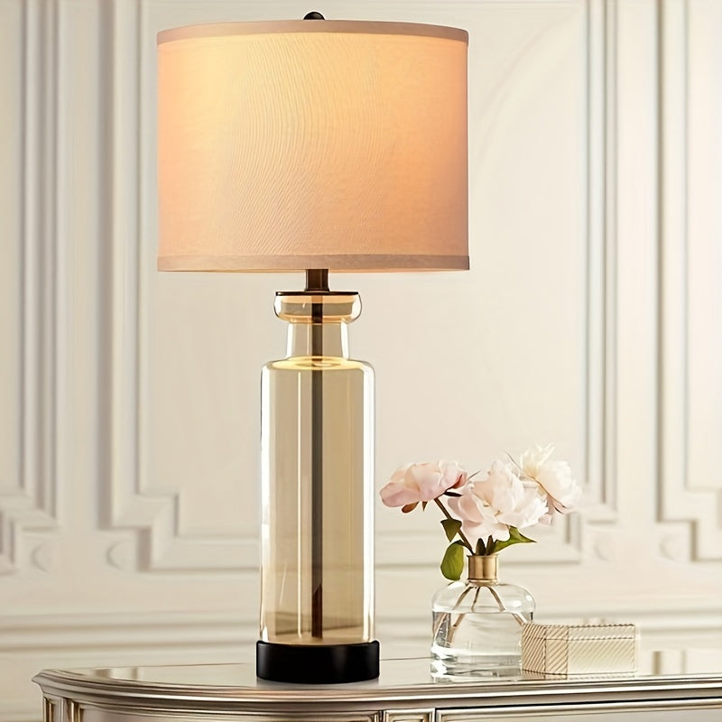 Set of 2 WIHTU Modern Glass Table Lamps - 27'' Brown Farmhouse Lamp with Linen Shade, 3 Color Temperature, USB C & A Ports, Bulbs Included, Perfect for Living Room and Bedside Nightstands