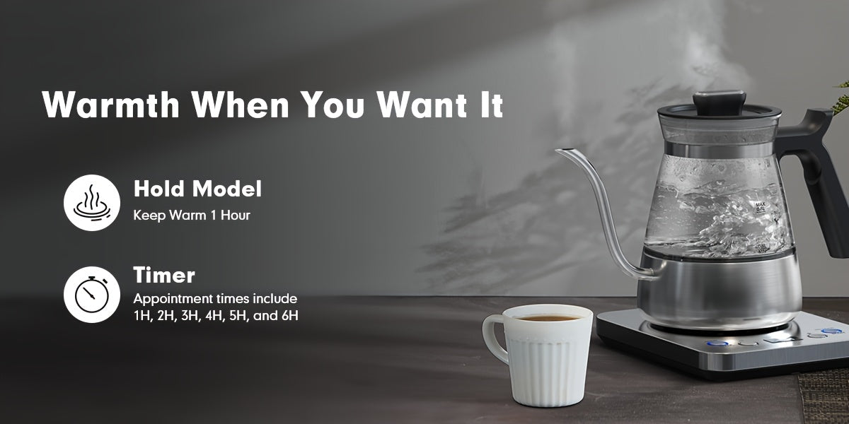 Electric Gooseneck Glass Kettle with Temperature Control, 1200W Rapid Boiling Electric Kettle for Pour-Over Tea Coffee, LCD Display, 1H Keep Warm, 0.8L, Silvery