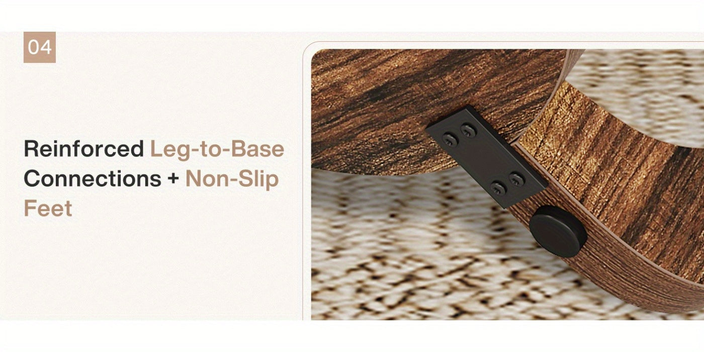 Modern Round Coffee Table with 2-Tier Storage – Rustic Brown Center Table