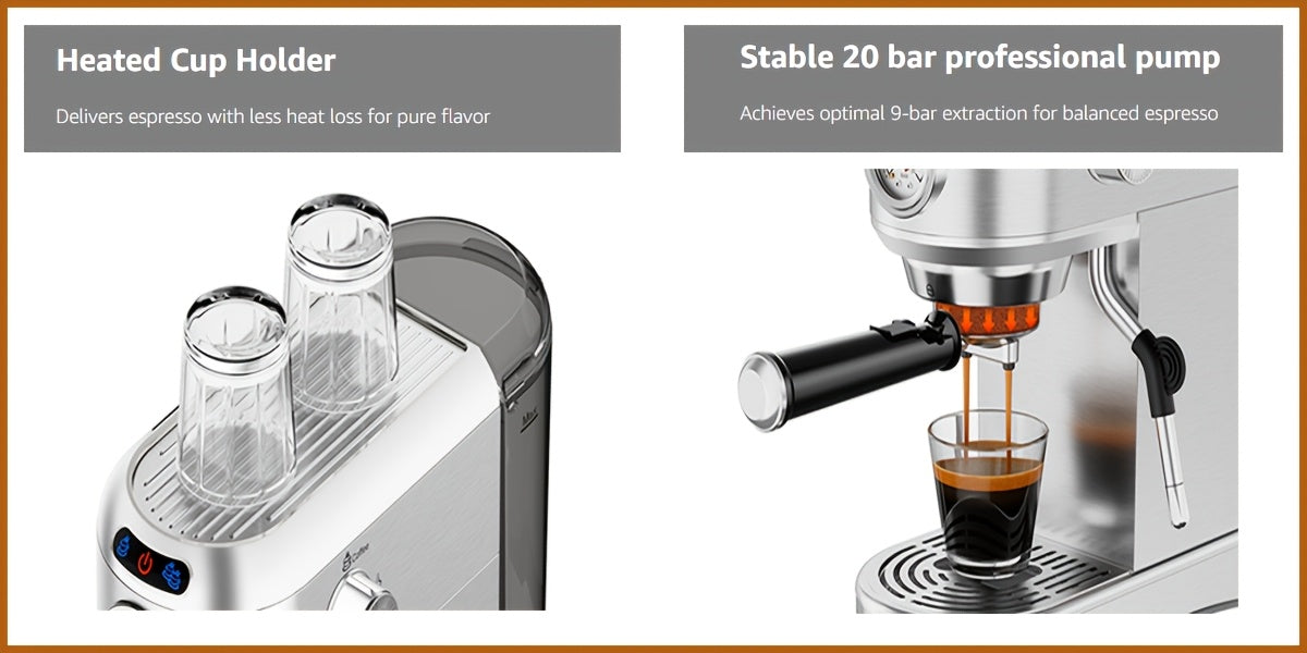 Coffee Machine, 20 Bar Espresso Machine with Milk Frother, Professional Compact EspressoMaker with Steam Milk Frother, Stainless Steel Coffee Machine with 34oz Removable WaterTank, for Cappuccino, Latte, Gift for Women Or Men