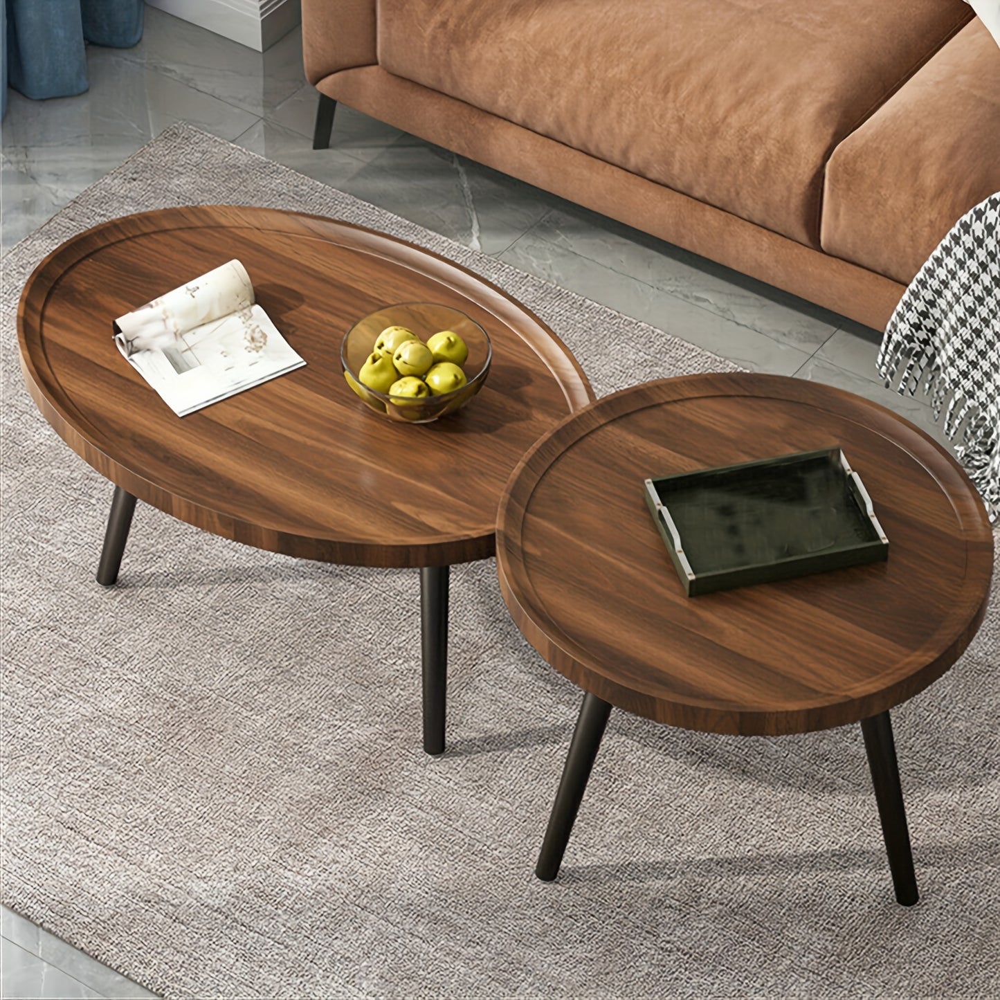 Nesting Coffee Table Set (2-Piece) – Round & Oval Side Tables
