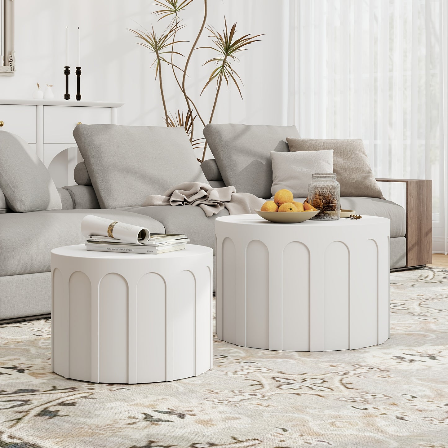 Modern Nesting Coffee Table Set of 2 – Arched Fluted Oak & Birch Tables