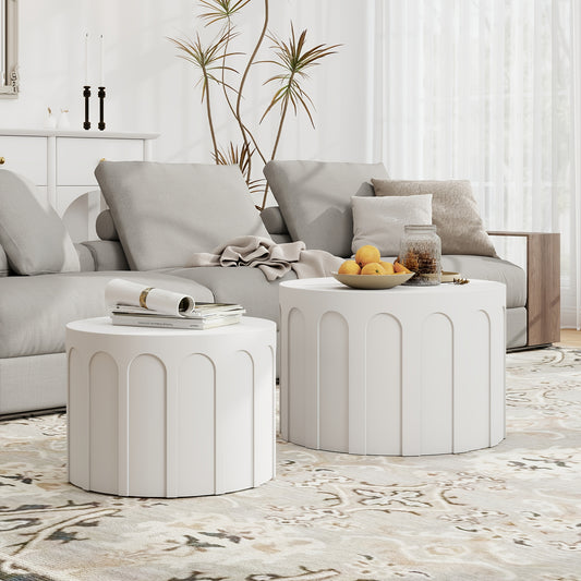 Modern Nesting Coffee Table Set of 2 – Arched Fluted Oak & Birch Tables