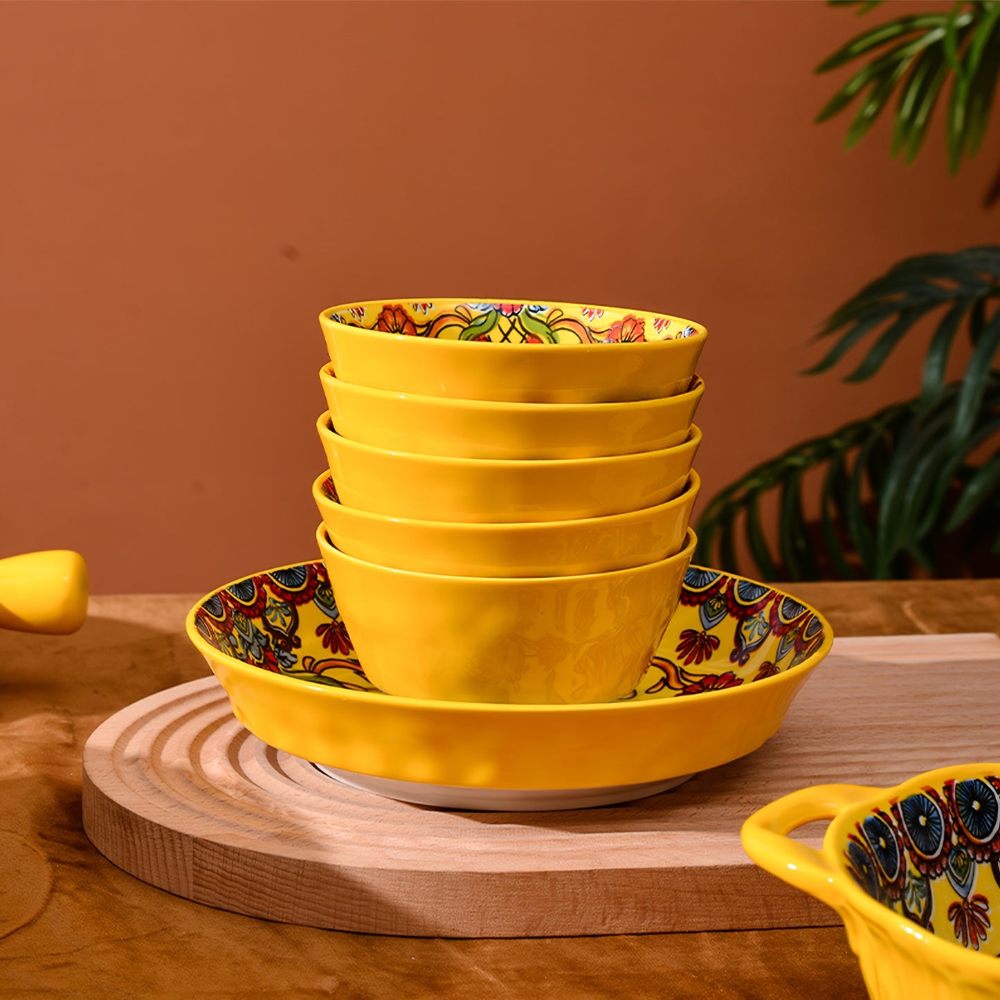Bohemian Yellow Ceramic Dinnerware Set (6 / 8 Pieces) – Microwave, Oven & Dishwasher Safe
