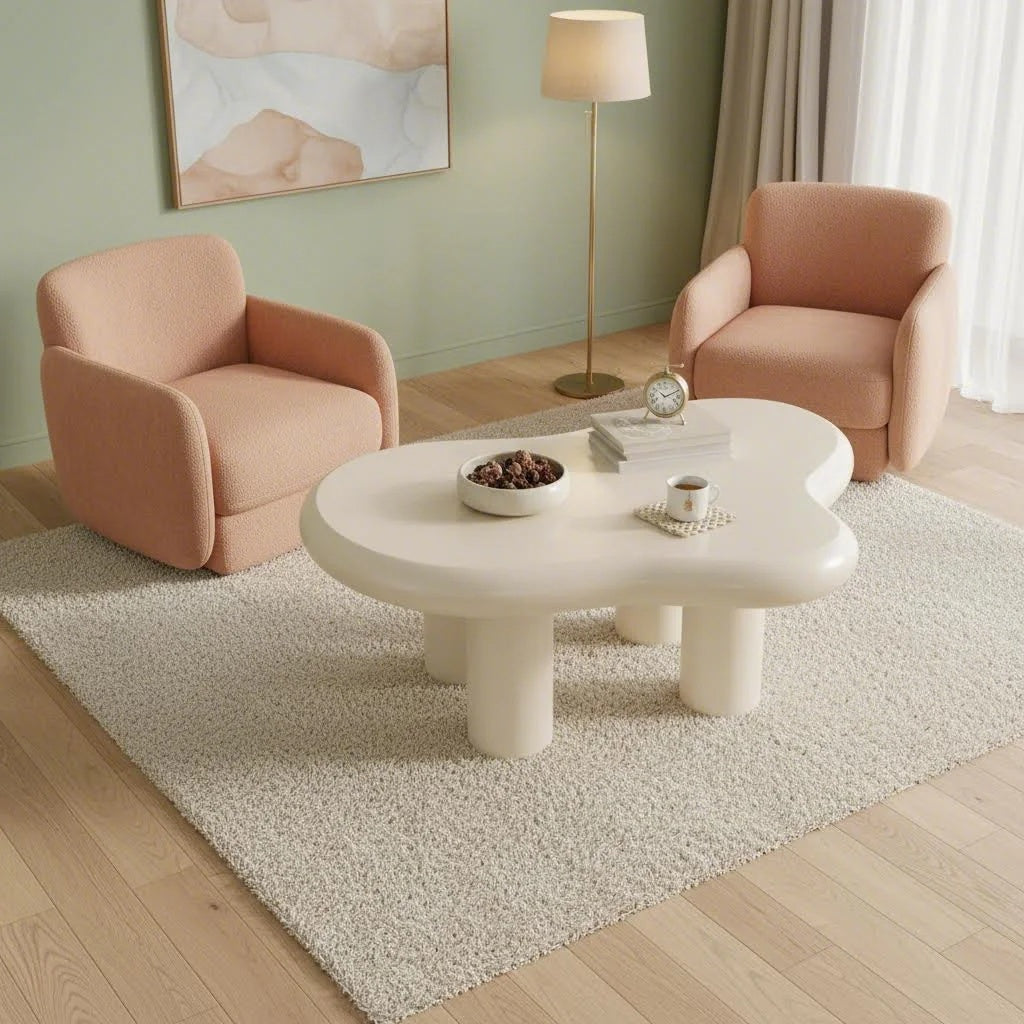 39.4” White Cloud Coffee Table – Modern Center Table with Solid Legs