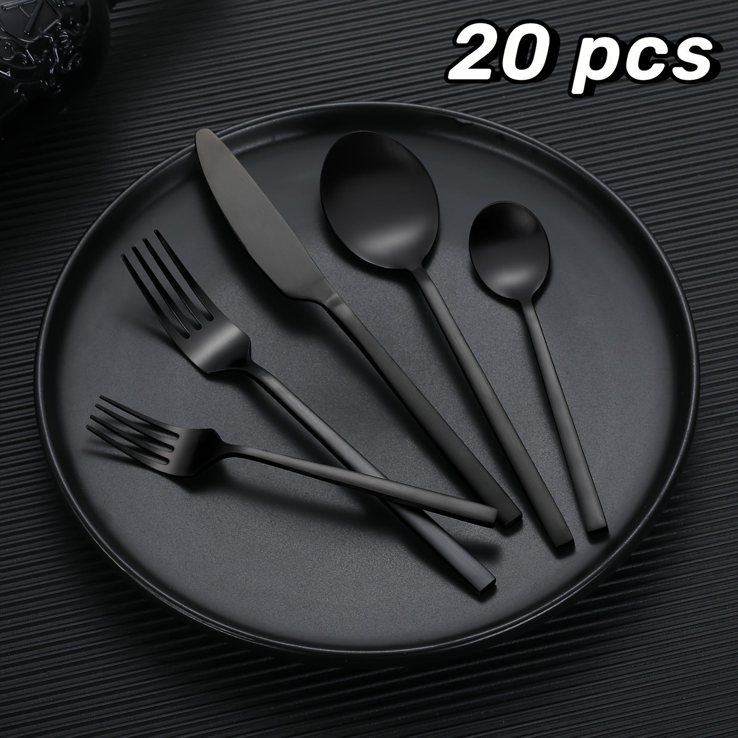 20pcs Black Luxury Rectangular Handle Cutlery Set, Durable Matte Stainless Steel Flatware Set, Dishwasher Safe, for 4, Perfect for Home, Restaurant, Hotel, Party, And Wedding Occasions, for Friends, Family, Teachers, Partners