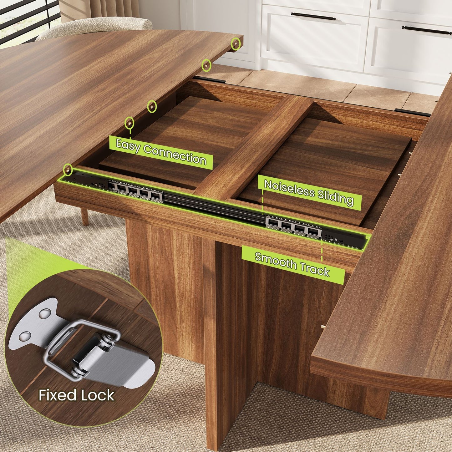 Extendable Round Dining Table – 43.3” to 59” Walnut Space-Saving Kitchen & Dining Table