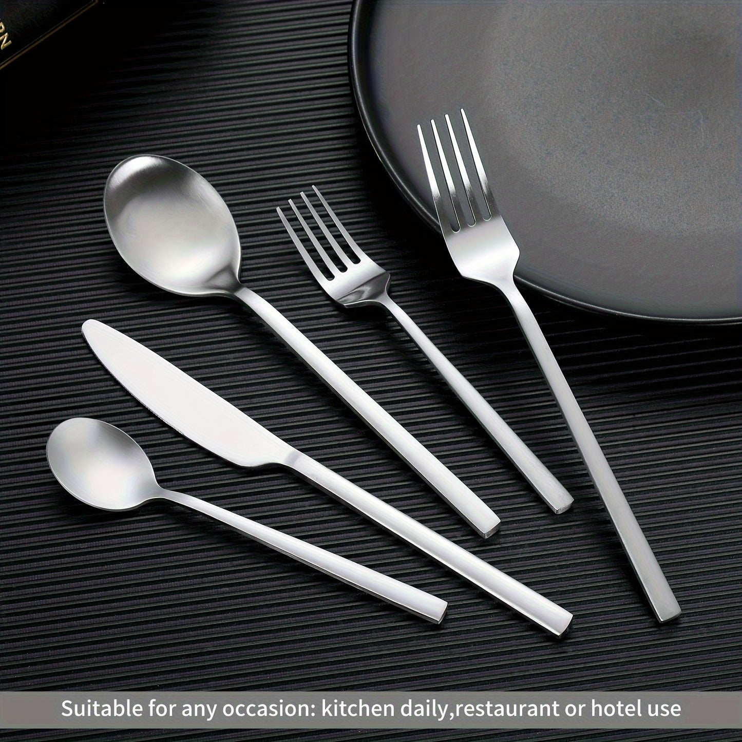 40pcs Matte Silvery Tableware Set Flat Tableware Set Matte Stainless Steel Tableware Set with Rectangular Handle Wedding Gift Family Hotel Daily Restaurant Activity Use Housewarming 8-person Gift Service