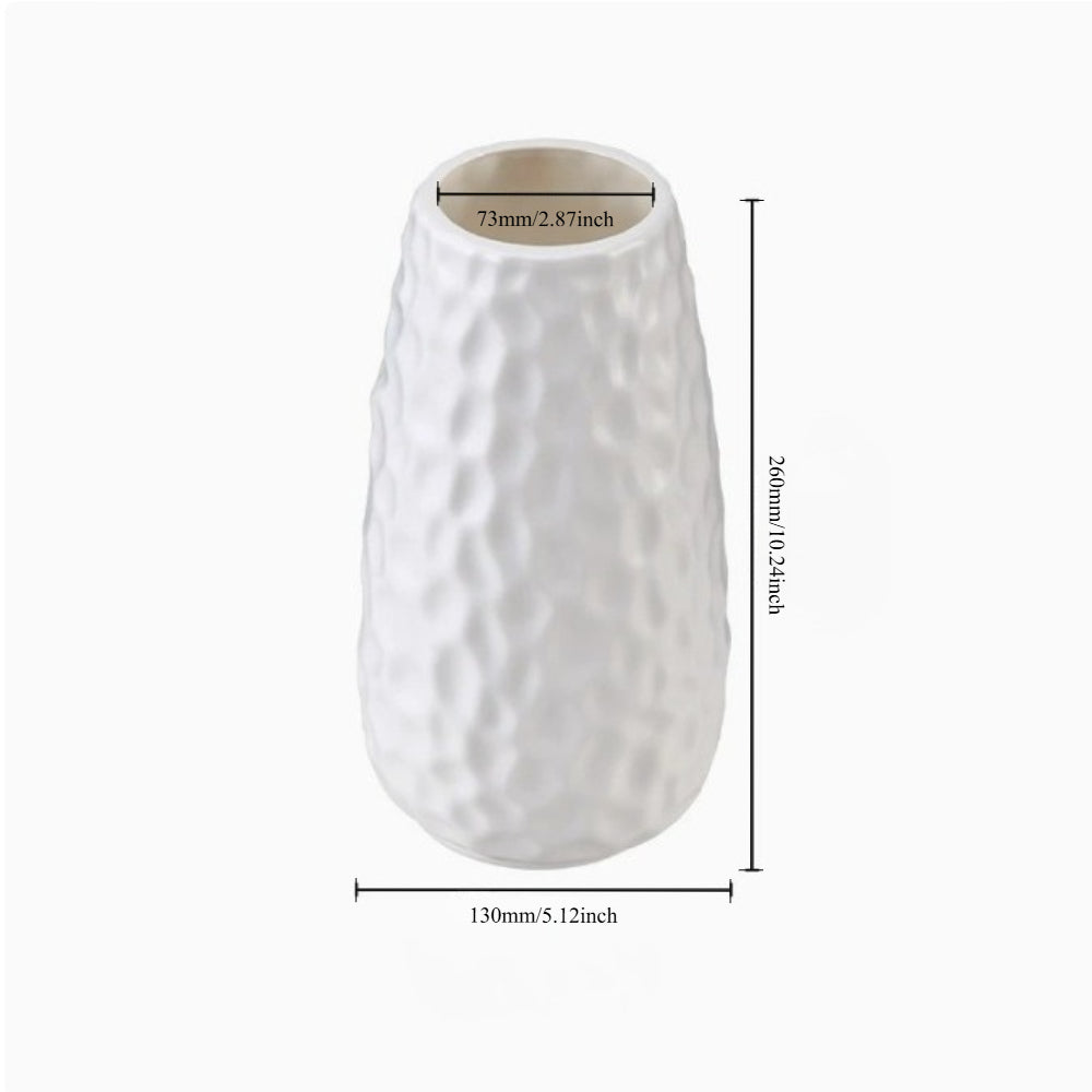 Modern Nordic Bohemian White Hammered Wave Vase - Round Cylindrical Hammered Texture Centerpiece Suitable for Dried Flowers, Artificial Gemstones, Wedding,, Home Decor - Elegant Tabletop Vase for Centerpiece, Plastic Vase