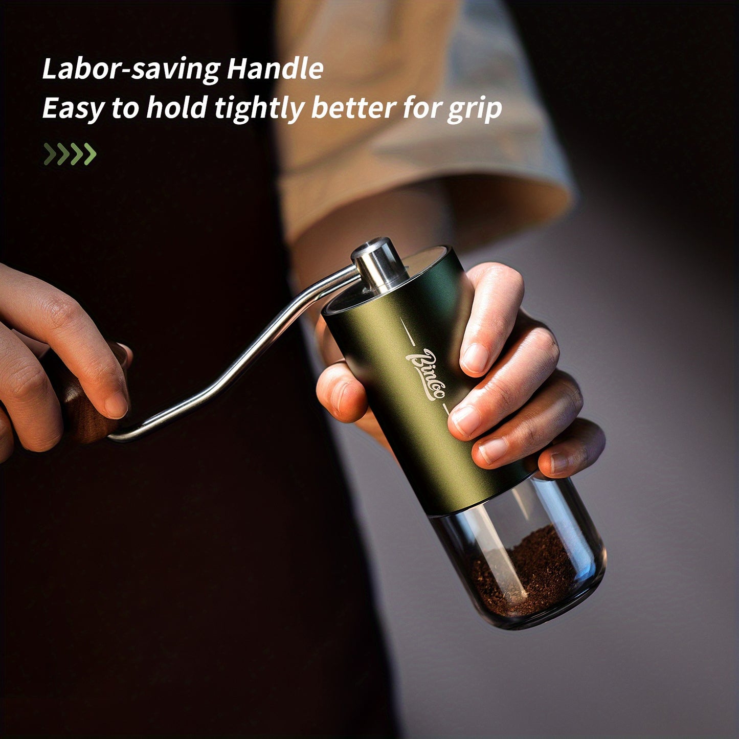 Bincoo Phantom Series Manual Coffee Grinder Featuring 6 Star Steel Burrs, a Portable Hand Crank Mill with Adjustable Grind Settings Suitable for Espresso, Pour Over, French Press, And Drip Coffee, Ideal for Home, Travel, Camp